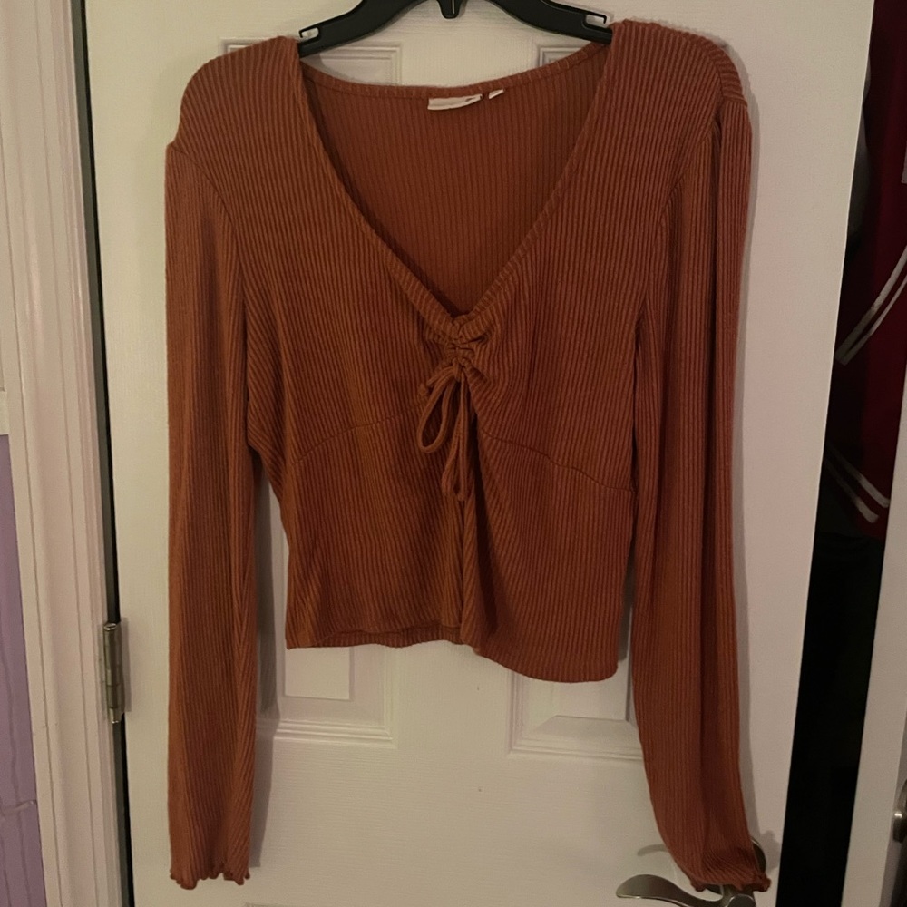 Burnt Orange Light-Weight Tie Front Top